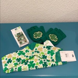🍀Bundle of 3 Green Shamrock Socks, Gloves and Nails